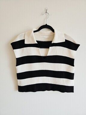 OAK + FORT | US S Polo Sleeveless Sweater Vest | white black striped